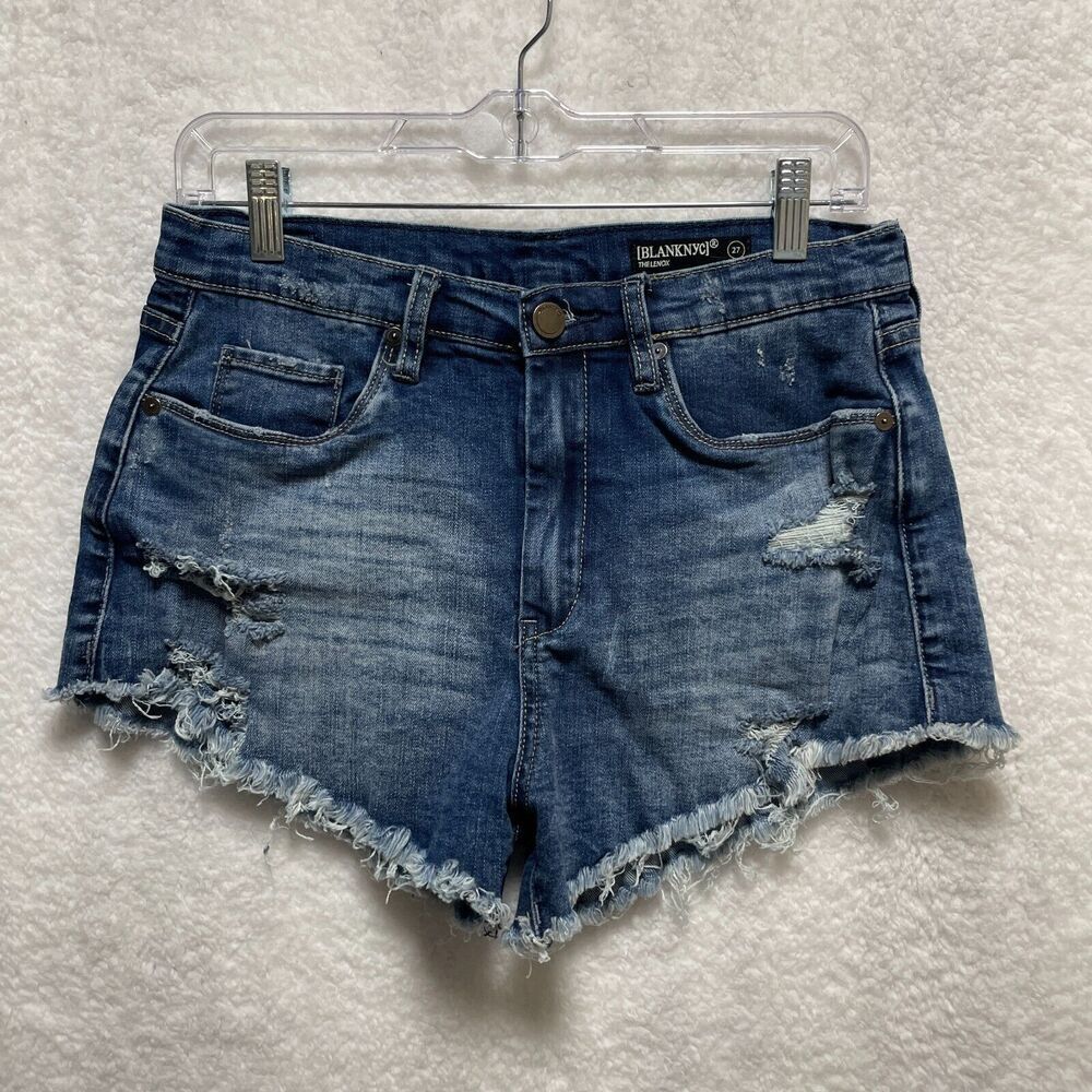 Blank NYC The Lenox Cut Off Denim Jeans Shorts Distressed High Rise Size 27